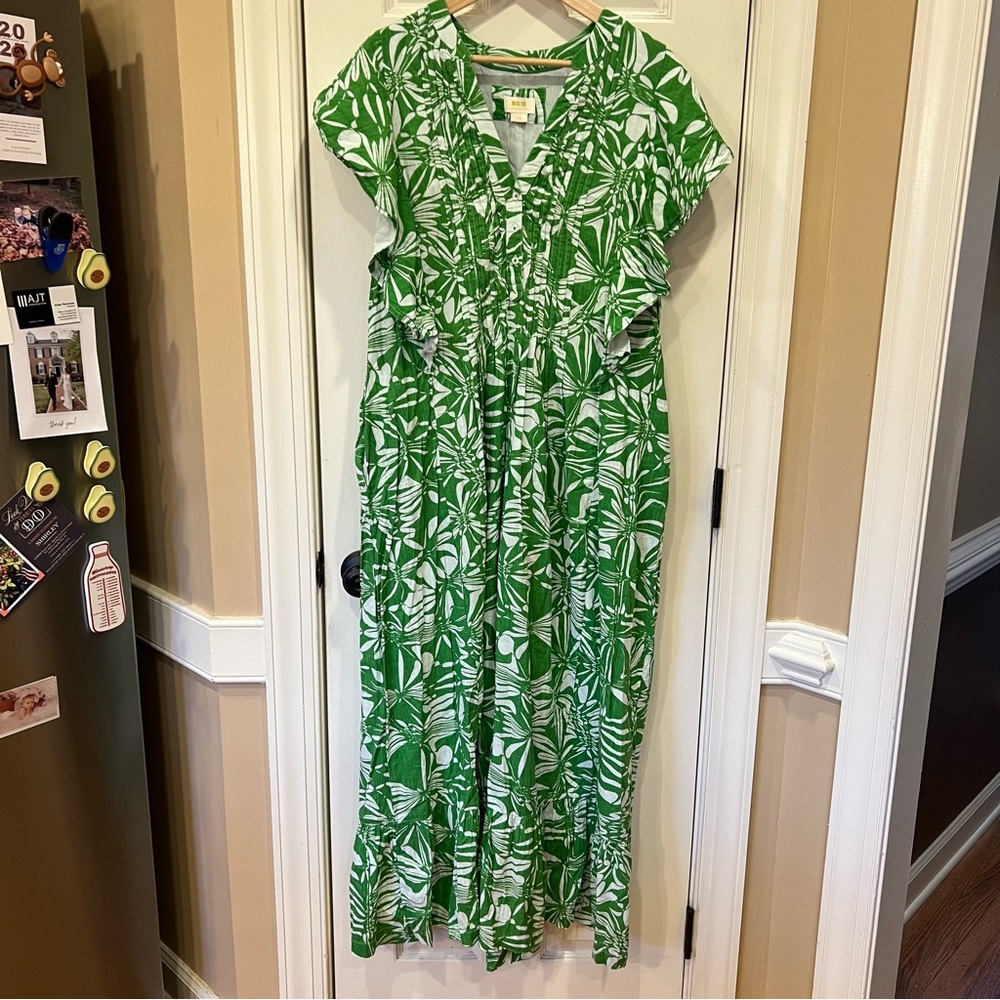 NWOT Anthropologie Maeve Cassandra Maxi Dress Green White Floral 1X - Picture 4 of 10